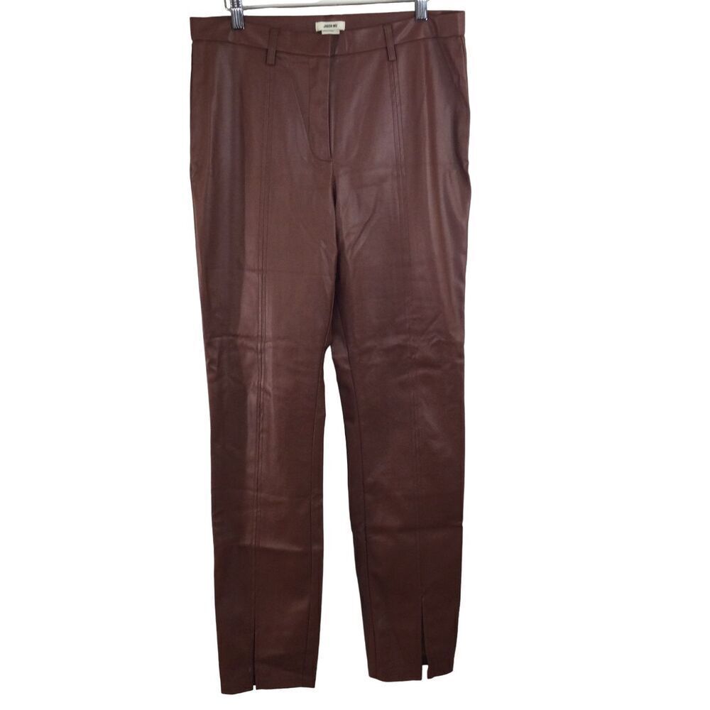 Jason Wu Women Faux Leather Skinny Split Leg Ankle Length Pants Brown Size Large